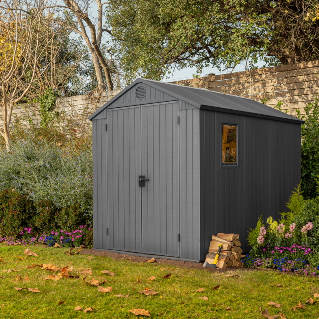 Keter Darwin 6x8 ft (1.9 x 2.4 m) Resin Garden Shed with Floor, Grey