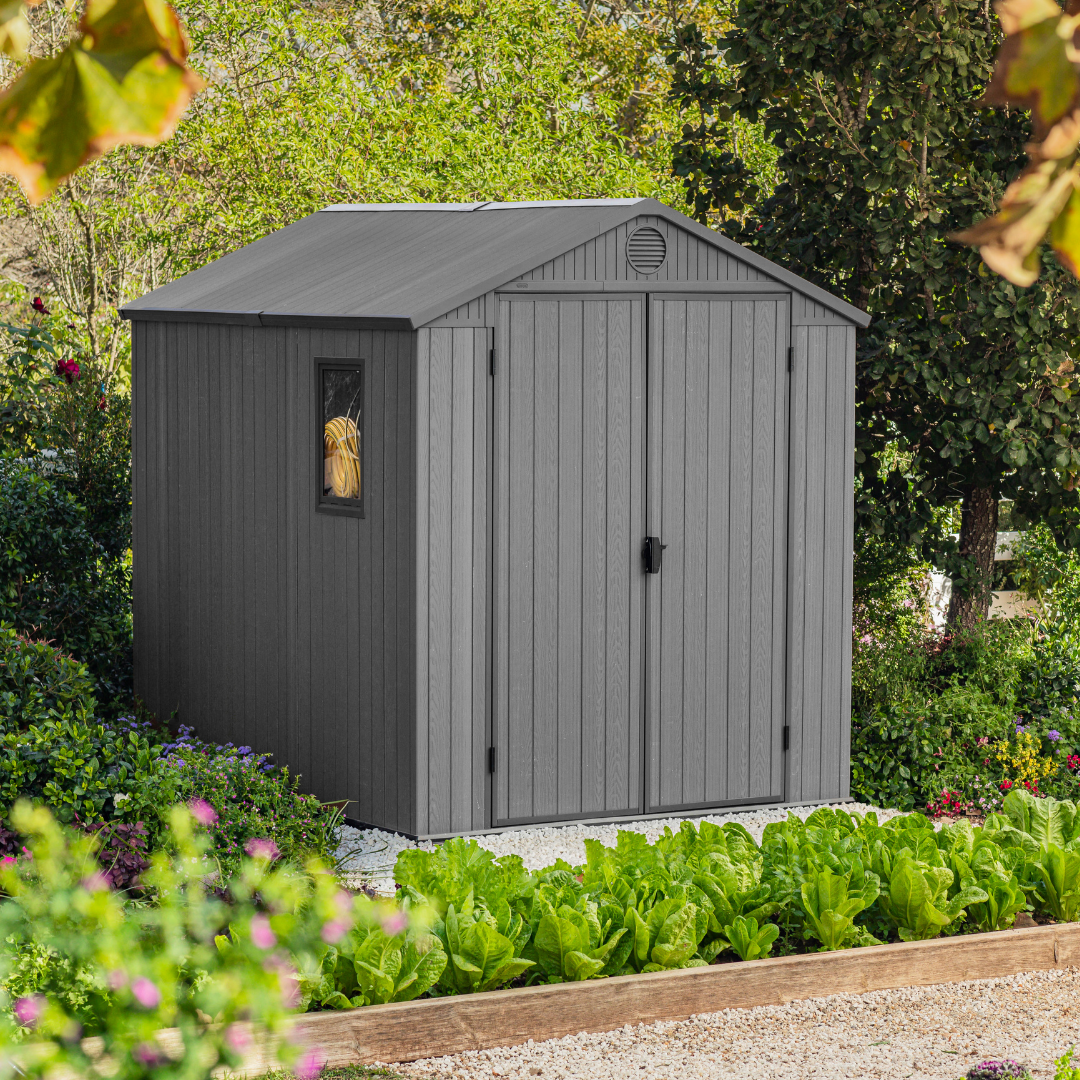 Keter Darwin 6x8 ft (1.9 x 2.4 m) Resin Garden Shed with Floor, Grey
