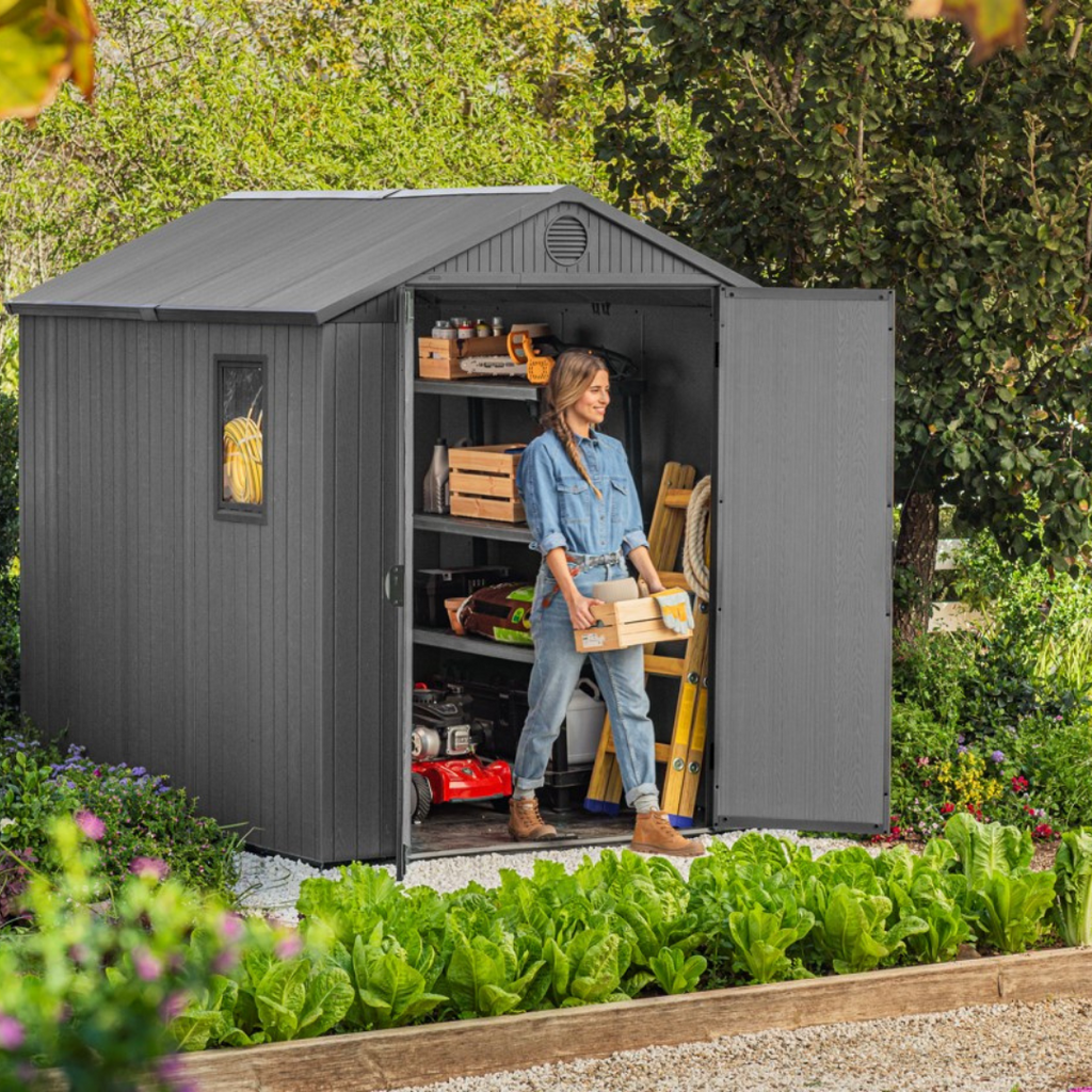 Keter Darwin 6x8 ft (1.9 x 2.4 m) Resin Garden Shed with Floor, Grey
