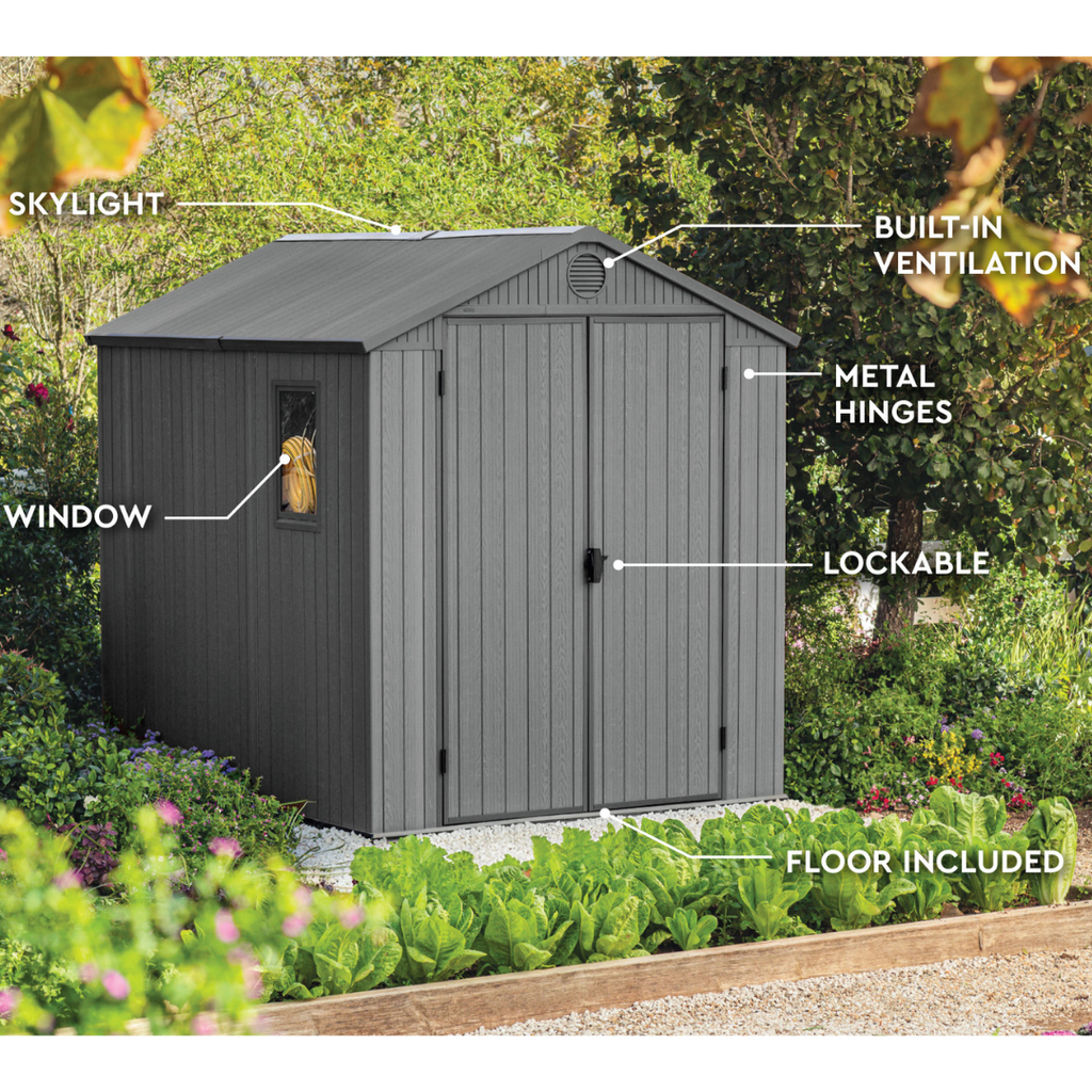 Keter Darwin 6x8 ft (1.9 x 2.4 m) Resin Garden Shed with Floor, Grey