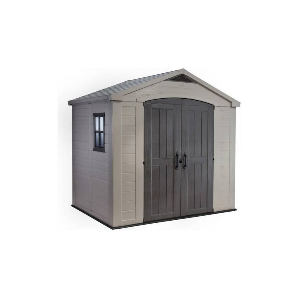 Keter Factor 8x6 ft Apex Plastic Garden Storage Shed, Beige/Brown