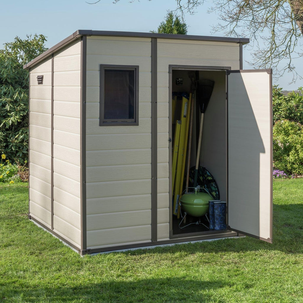 Keter Manor 6x6 ft Pent Plastic Garden Storage Shed, Brown