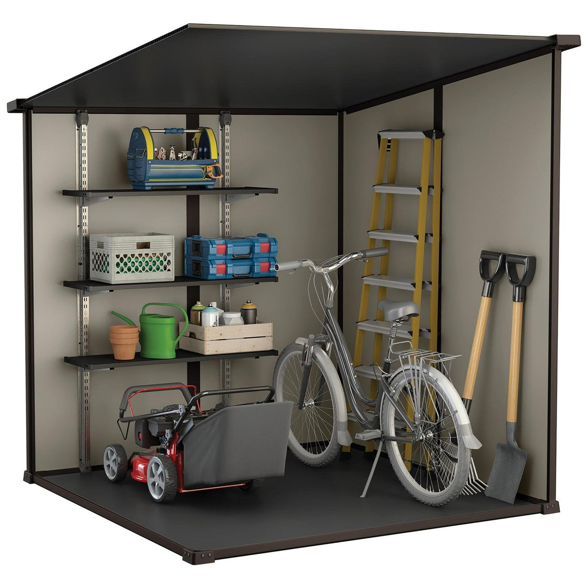 Keter Manor 6x6 ft Pent Plastic Garden Storage Shed, Brown