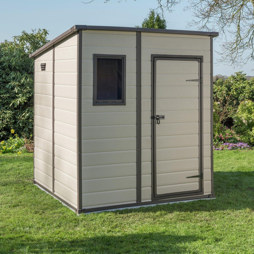 Keter Manor 6x6 ft Pent Plastic Garden Storage Shed, Brown