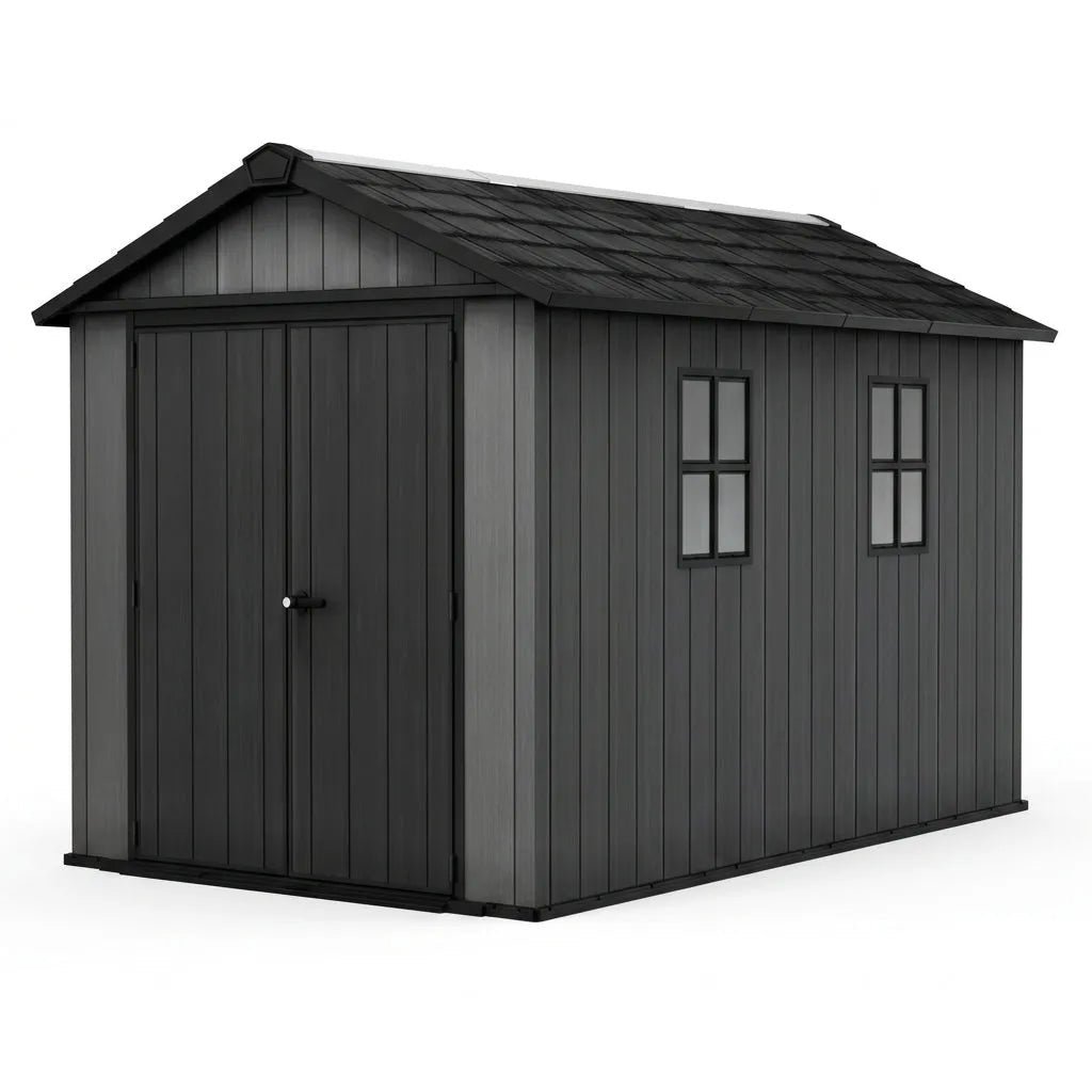 Keter Newton Plus 11x7.5 ft Side Entry Plastic Garden Shed, Graphite