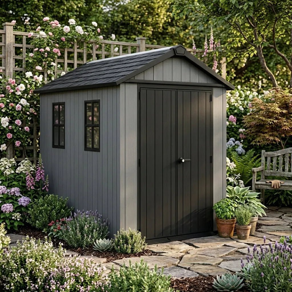 Keter Newton Plus 11x7.5 ft Side Entry Plastic Garden Shed, Graphite
