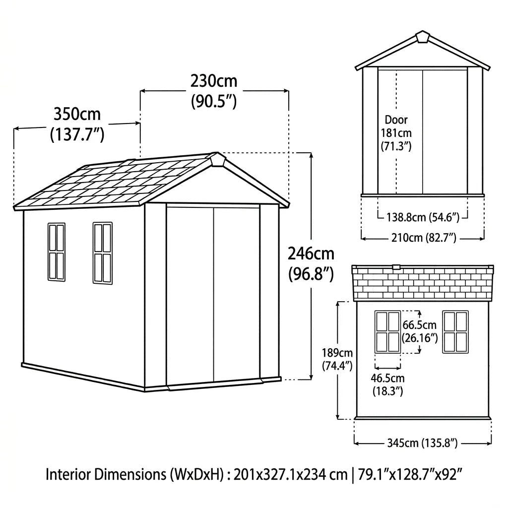 Keter Newton Plus 11x7.5 ft Side Entry Plastic Garden Shed, Graphite