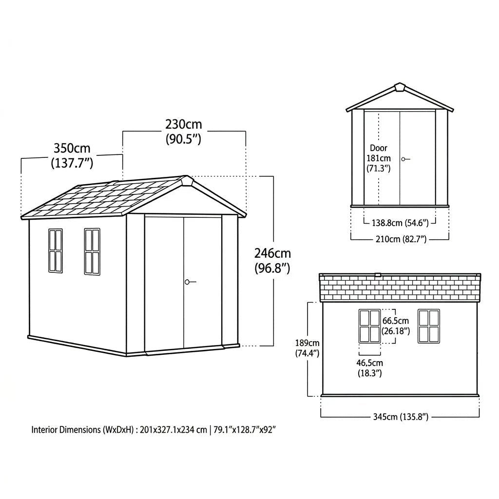 Keter Newton Plus 11x7.5 ft Side Entry Plastic Garden Shed, Graphite
