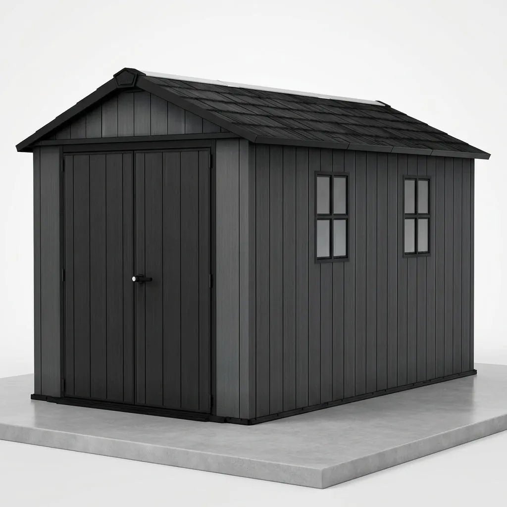Keter Newton Plus 11x7.5 ft Side Entry Plastic Garden Shed, Graphite