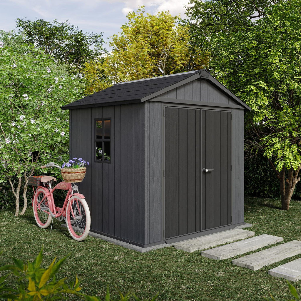 Keter Newton Plus 7.5x7 ft Apex Plastic Garden Shed, Grey