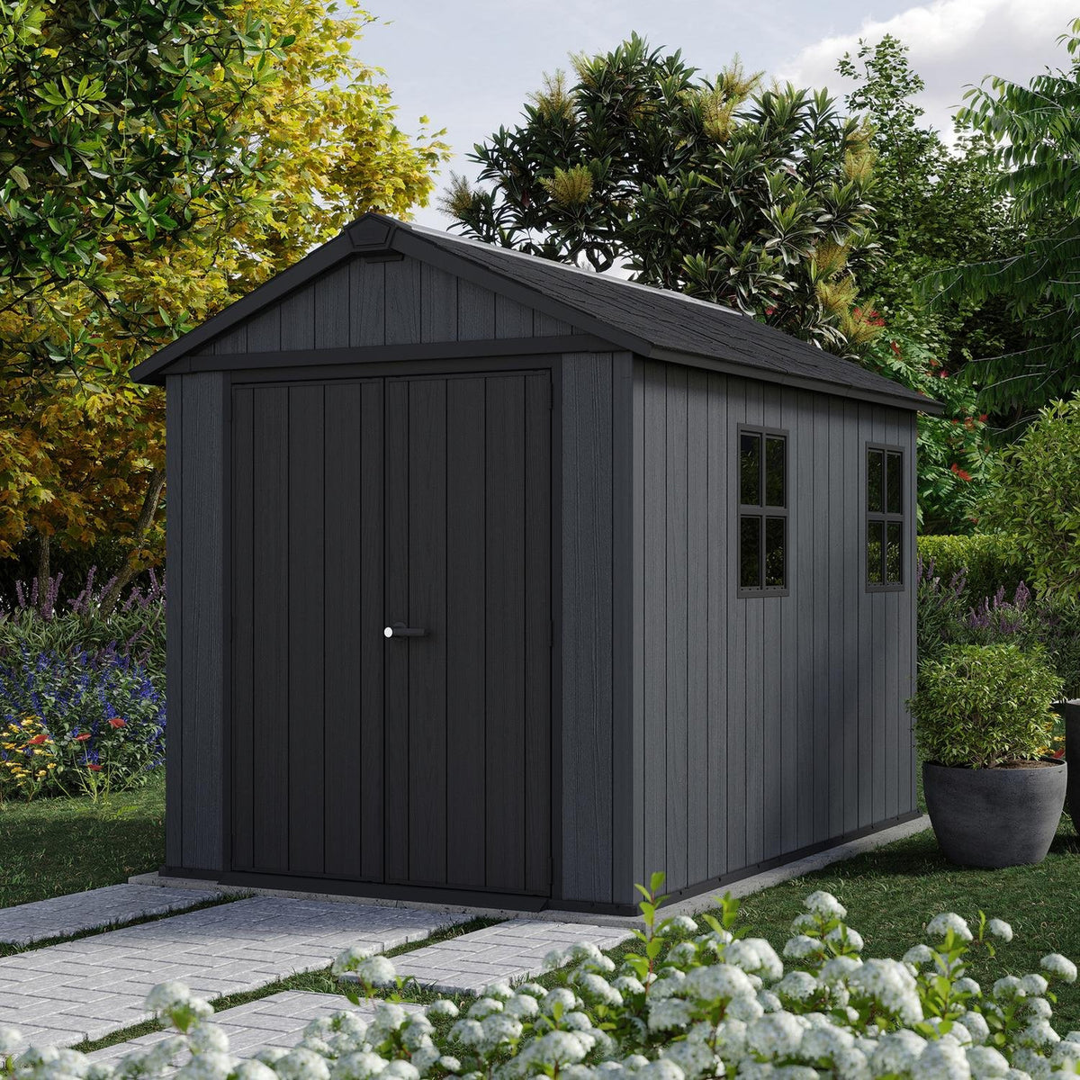 Keter Newton Plus 7.5x9 ft Apex Plastic Garden Shed, Grey