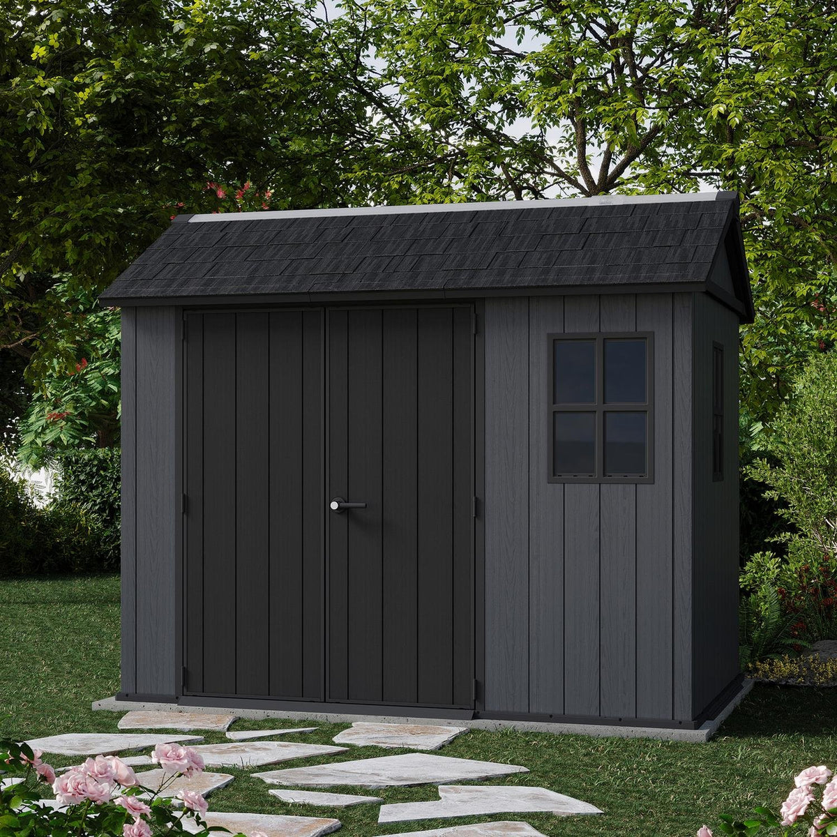 Keter Newton Plus 7.5x9 ft Apex Plastic Garden Shed, Grey