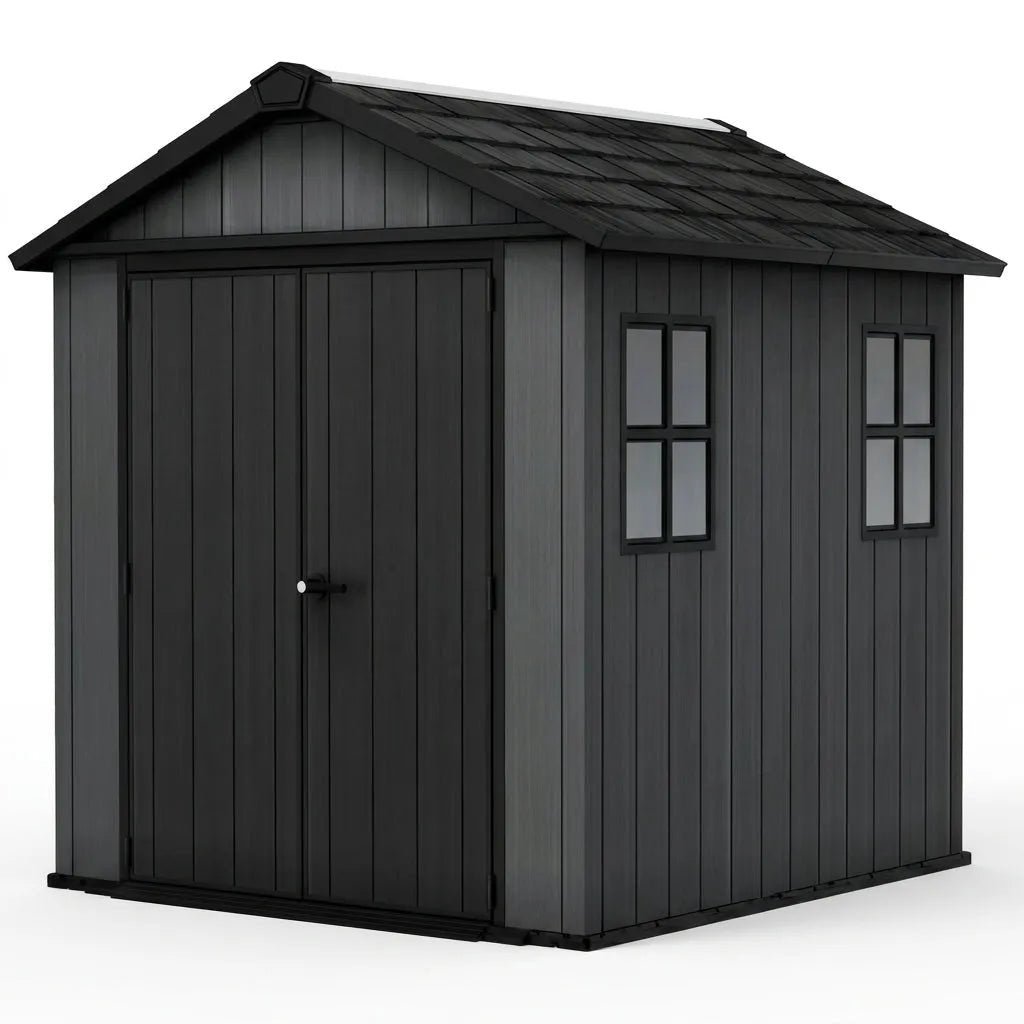 Keter Newton Plus 7x7.5 ft Side Entry Plastic Garden Shed, Dark Grey
