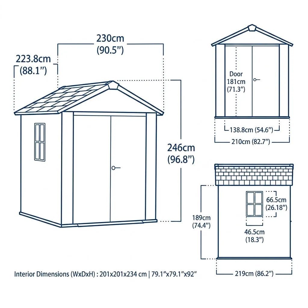 Keter Newton Plus 7x7.5 ft Side Entry Plastic Garden Shed, Dark Grey