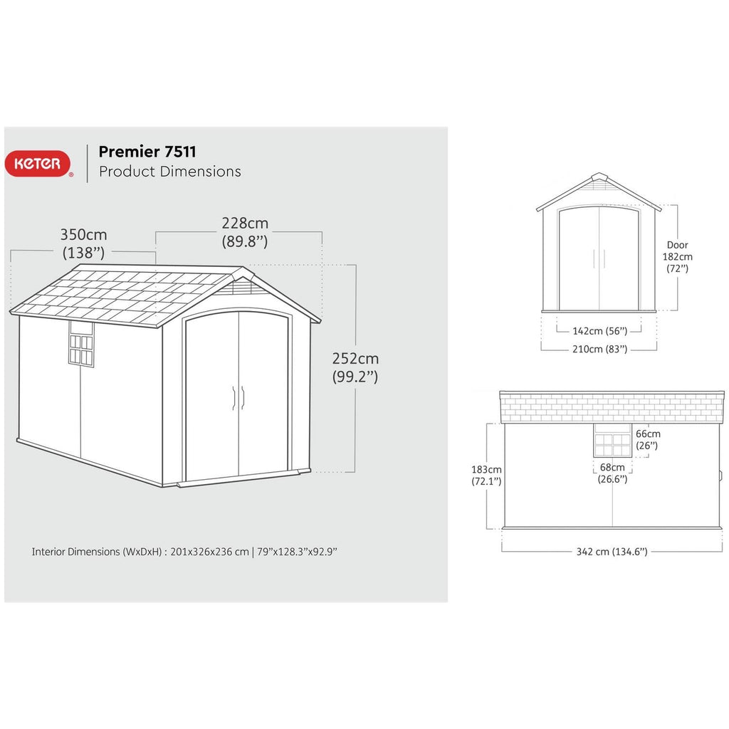 Keter Premier 7.5x11.5 ft Apex Plastic Garden Shed