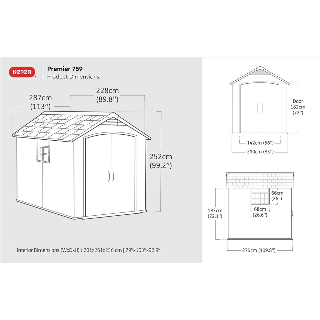 Keter Premier 7.5x9 ft Apex Plastic Garden Shed