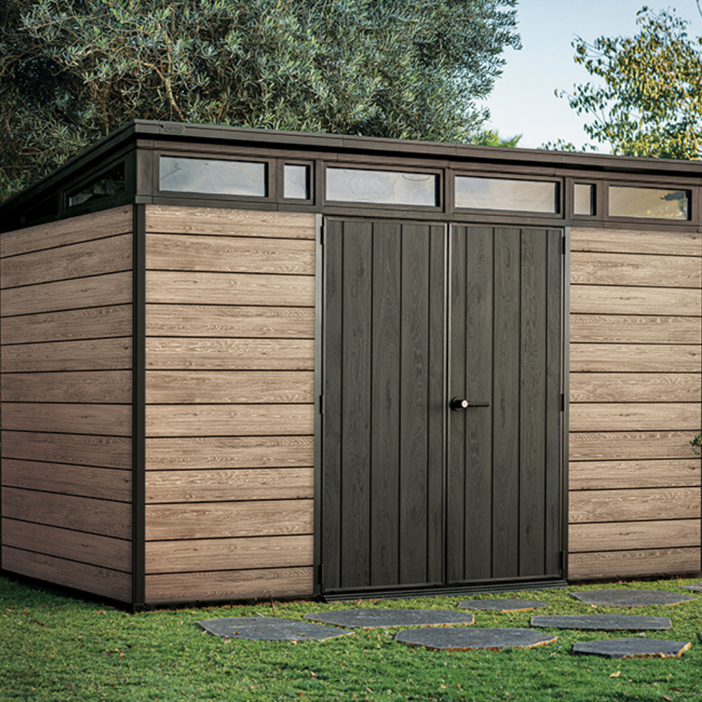 Keter Signature Collection 11x7 ft (3.4 x 2.1 m) Pent Resin Garden Shed, Ashwood