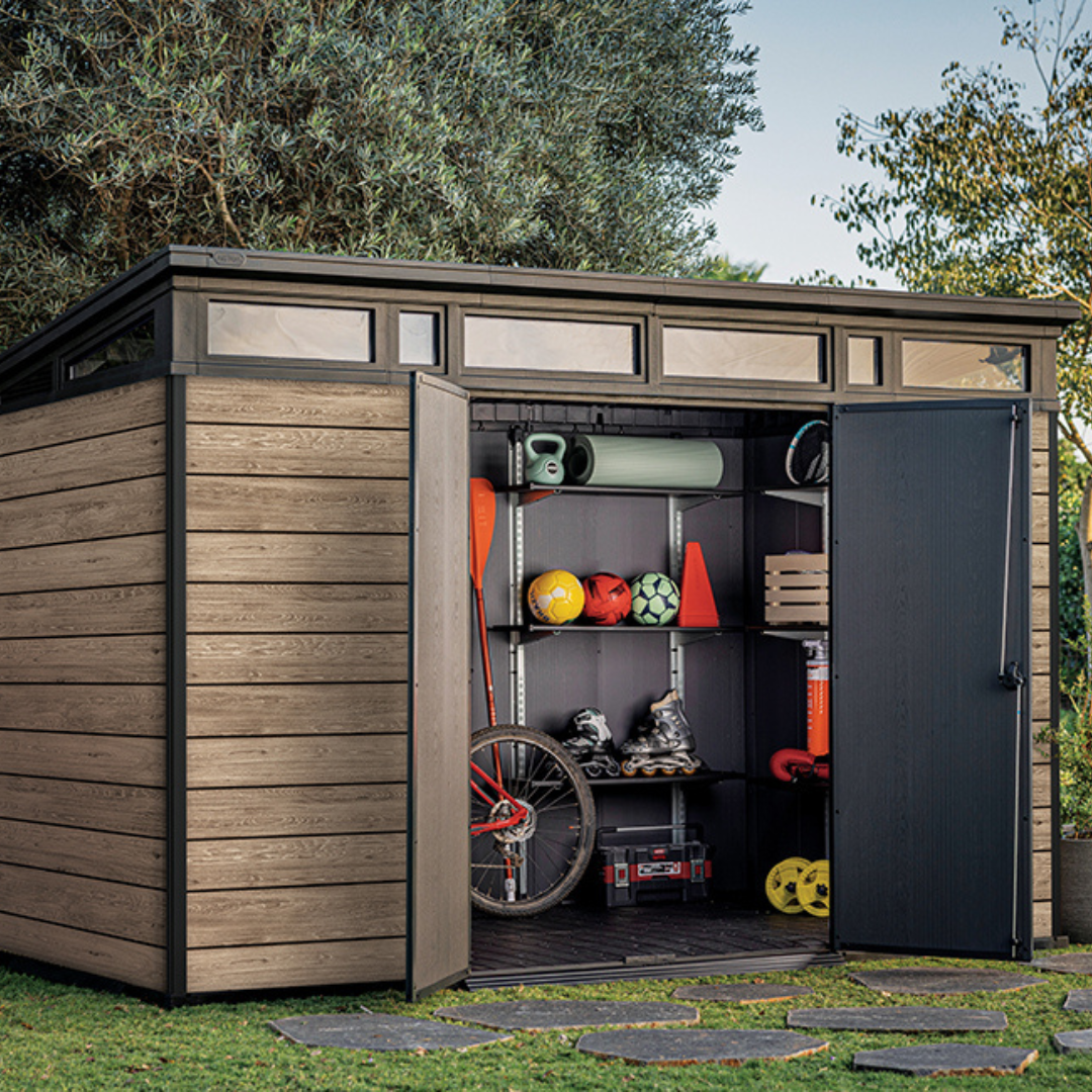 Keter Signature Collection 11x7 ft (3.4 x 2.1 m) Pent Resin Garden Shed, Ashwood