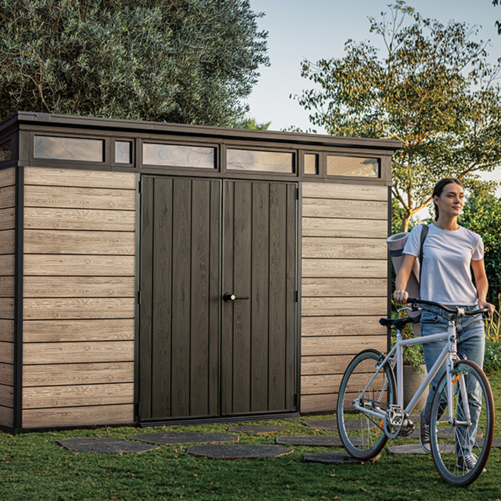 Keter Signature Collection 11x7 ft (3.4 x 2.1 m) Pent Resin Garden Shed, Ashwood