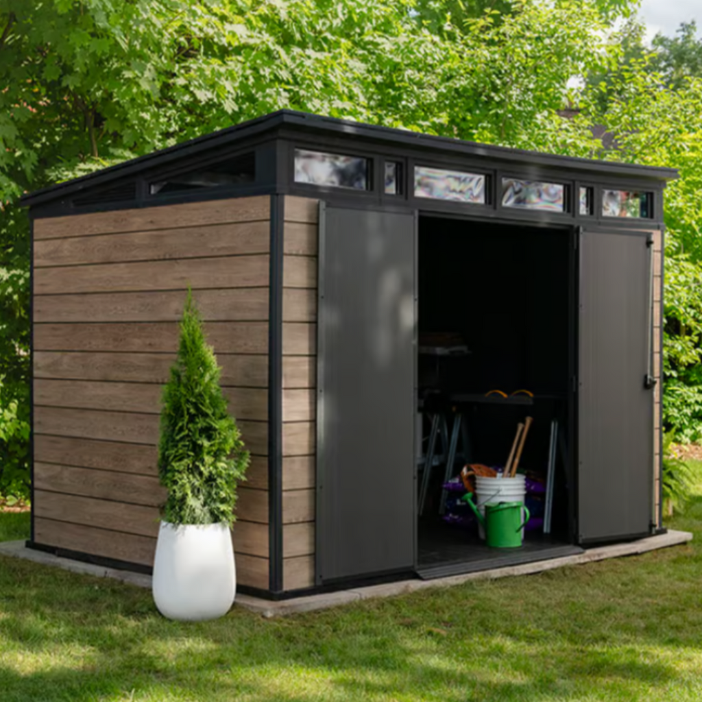 Keter Signature Collection 11x7 ft (3.4 x 2.1 m) Pent Resin Garden Shed, Ashwood