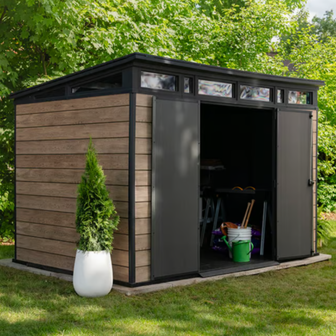Keter Signature Collection 11x7 ft (3.4 x 2.1 m) Pent Resin Garden Shed, Ashwood