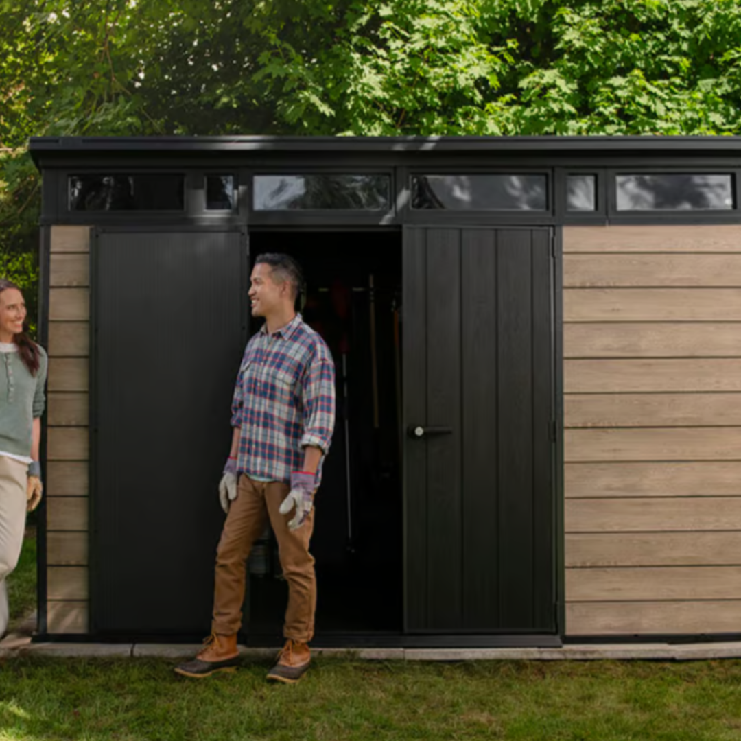 Keter Signature Collection 11x7 ft (3.4 x 2.1 m) Pent Resin Garden Shed, Ashwood