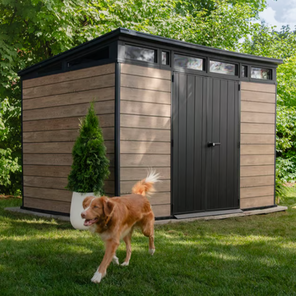 Keter Signature Collection 11x7 ft (3.4 x 2.1 m) Pent Resin Garden Shed, Ashwood