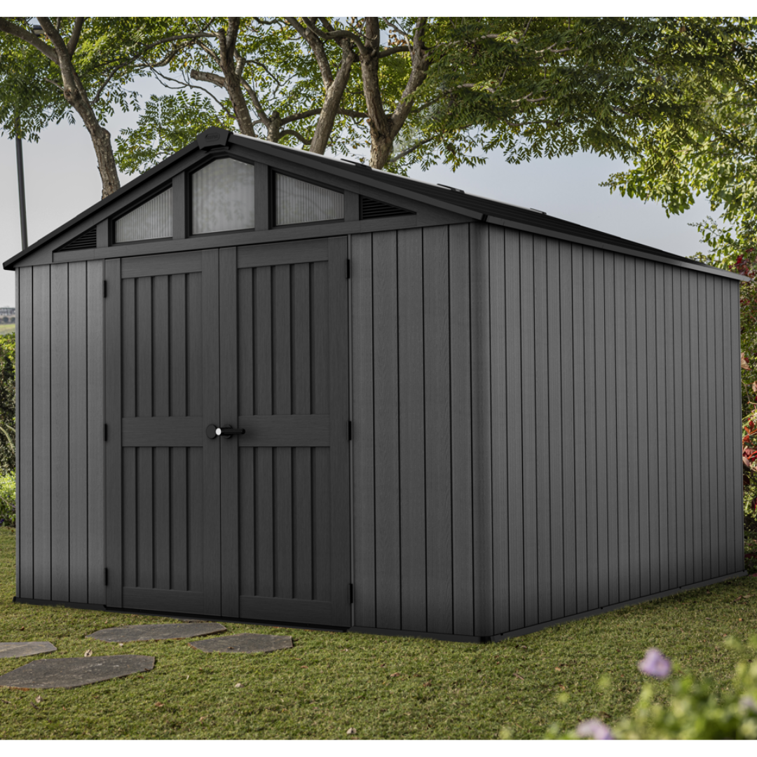 Keter Stronghold 10x11.5 ft (3 x 3.5 m) Resin Garden Shed with Floor, Grey