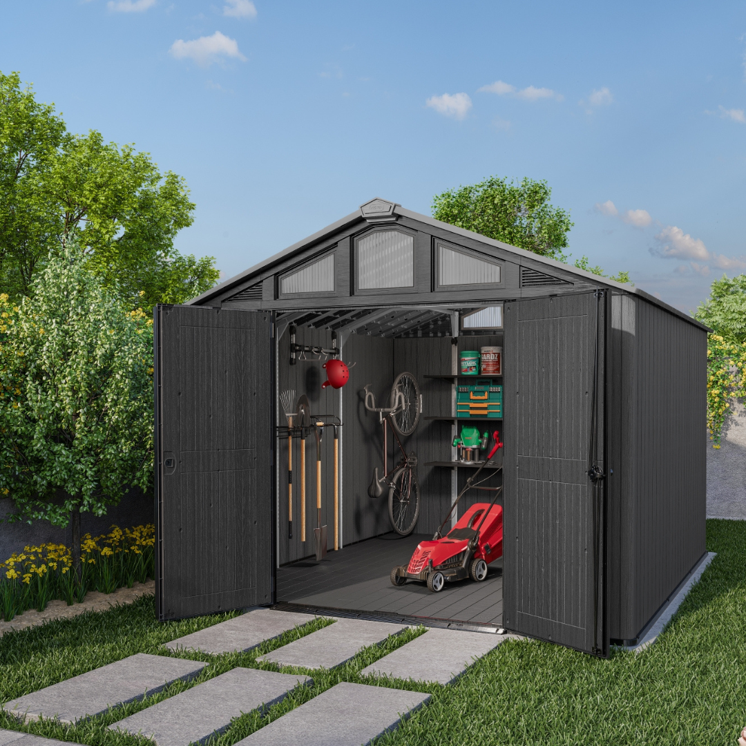 Keter Stronghold 10x11.5 ft (3 x 3.5 m) Resin Garden Shed with Floor, Grey