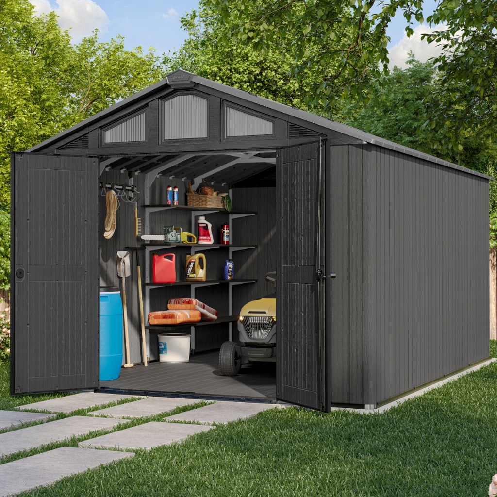 Keter Stronghold 10x15 ft (3 x 4.5 m) Resin Garden Shed with Floor, Grey