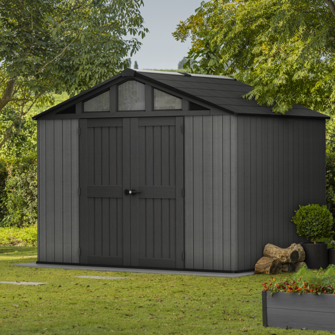Keter Stronghold 10x8 ft (3 x 2.4 m) Resin Garden Shed with Floor, Grey