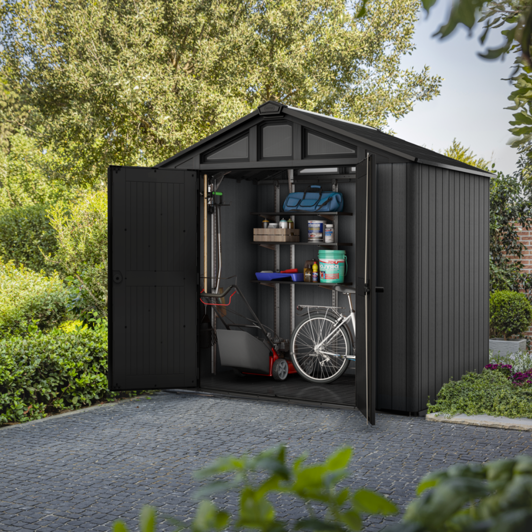 Keter Stronghold 8x6 ft (2.5 x 1.7 m) Resin Garden Shed with Floor, Grey
