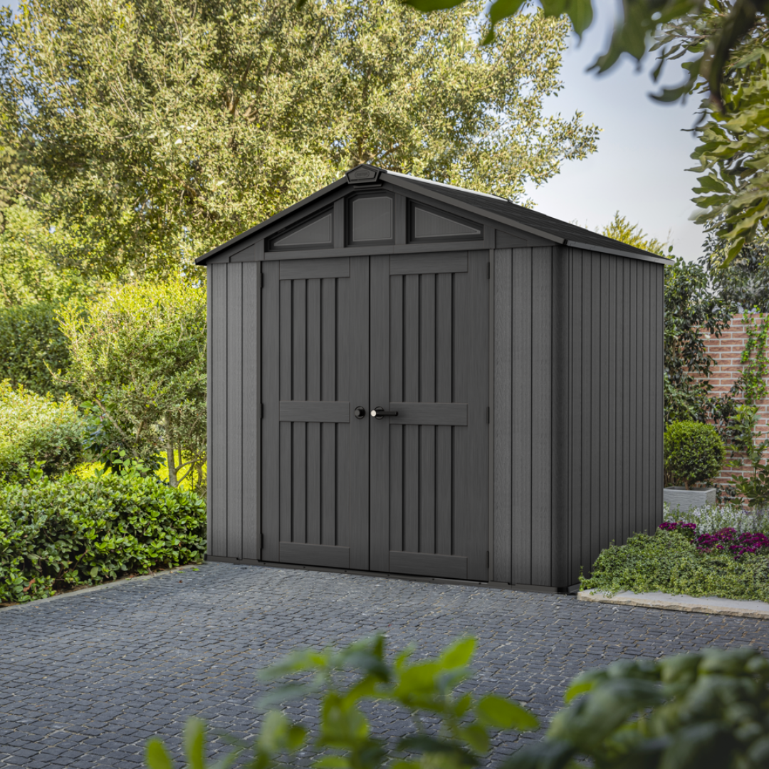 Keter Stronghold 8x6 ft (2.5 x 1.7 m) Resin Garden Shed with Floor, Grey