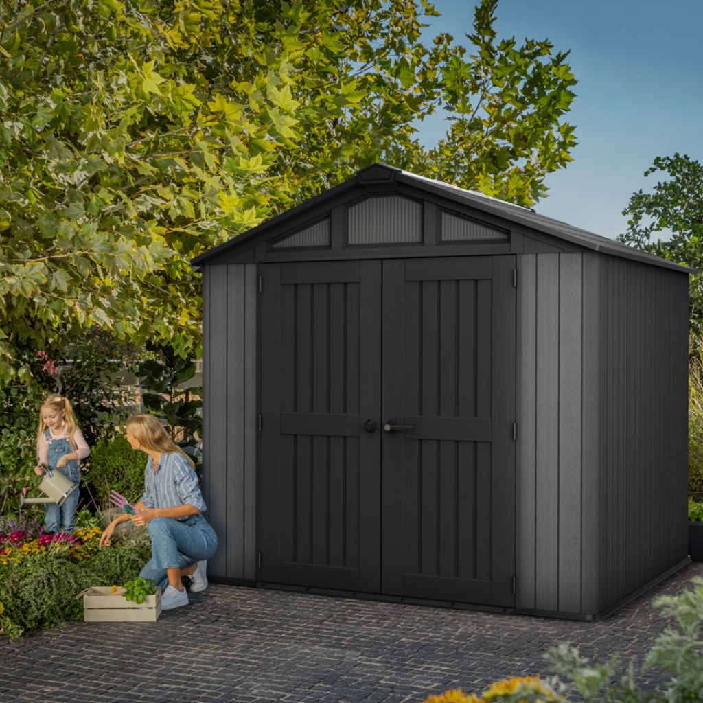 Keter Stronghold 8x8 ft (2.5 x 2.3 m) Resin Garden Shed with Floor, Grey